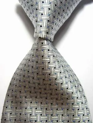 Hot! Classic Checks Black Silver JACQUARD WOVEN 100% Silk Men's Tie Necktie • $8.99