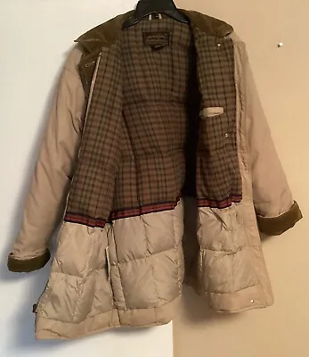 Men's Eddie Bauer Barn Coat Size Large Flannel Lined  Corduroy Collar Down Fill • $17.75