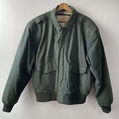 Vintage Global Identity G-III Leather Bomber Jacket Green Lined Zip Up Sz M • $62.10