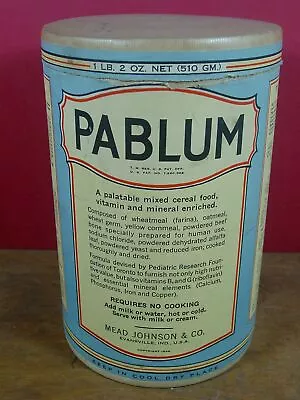 1940's PABLUM - MEADS CEREAL -Evansville In- 1 Pound CARDBOARD CANISTER CAN BOX • $30