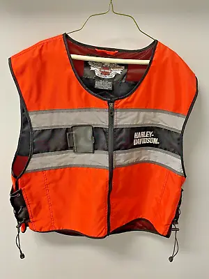 HARLEY DAVIDSON Men Hi-Vis Safety Vest Reflective Orange Black Moto Biker XL-3XL • $40.99