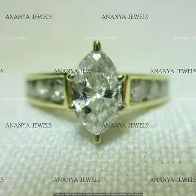 2.25 Ct Marquise Cut Moissanite Vintage Wedding Ring 14K Yellow Gold Plated SZ-8 • $70.55