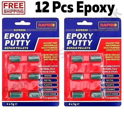 12 X EPOXY PUTTY PELLETS Filler Metal Ceramic Sealant Wood Pipe Strong Glue 6449 • $11.60