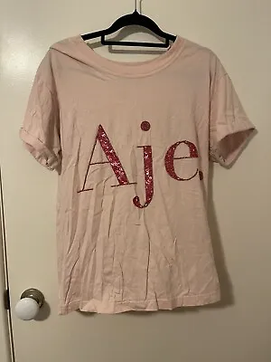 Aje Pink Cotton Shirt With Pink Bead Logo Size XS RRP $195 • $110