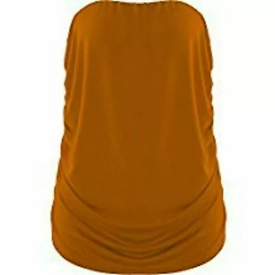 Womens Plain Strapless Sleeveless Ruched Boob Tube Ladies Bandeau Top Size 8-26 • £4.04