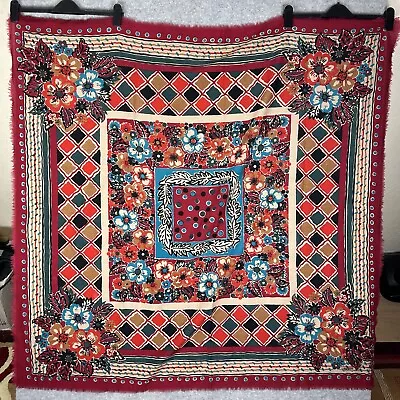 Liberty All Wool Scarf Square Shawl Red Floral Vintage 90s Designer 128x128cm B2 • £19.95