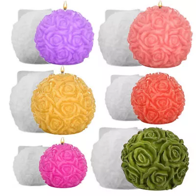 3D DIY Rose Ball Candle Mold Silicone Aromatherapy Making Wax Molds Soap Moulds • £3.66