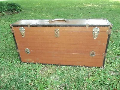 Vintage Handmade Antique Carpenters Tool Box Wood W/Metal Veneer Very Nice ! • $149