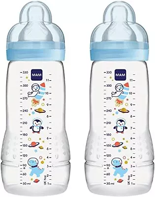 Easy Active Baby Bottle With Fast Flow Teats Size 3 Twin Pack Baby Bottles Blue • £17.48