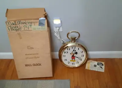 1976 Walt Disney Mickey Mouse Wall Clock= Pocket Watch Styled Welby Eligin W Box • $99.99