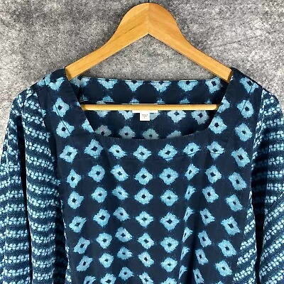 J Jill Pure Jill Shirt Womens L Blue Aqua Aztec Geo Contrast Tencel Square Tunic • $34.95