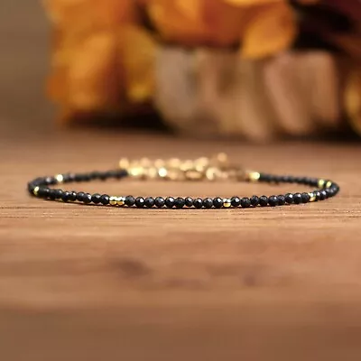 Shungite Stone Minimalist Dainty Bead Healing Protection Strength Women Bracelet • $13.70