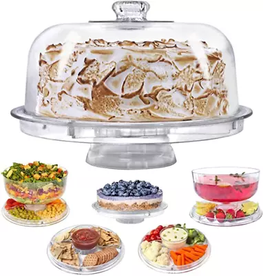 6 IN 1 Modern Design Multi Functional Cake Stand & Dome Plastic Cover Salad Bowl • £11.99