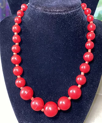 $7.11 • Buy Costume Jewelry Red Necklace Graduated Bubble Chuncky Retro MCM Statement 16”