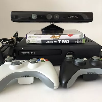 Xbox 360 Slim 4GB Console Bundle With Kinect 2 Controllers 2 Games TESTED-WORKS • $124.99