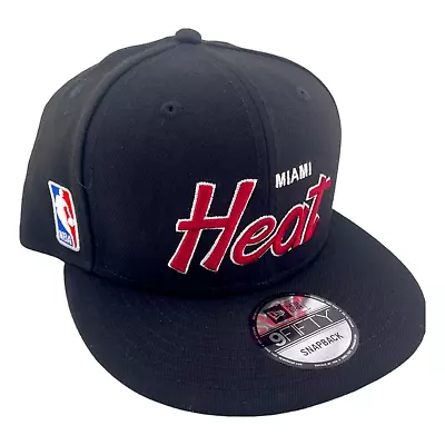 New Era Miami Heat Script Up Logo Black/Grey UV NBA 9FIFTY Snapback Hat • $34.99