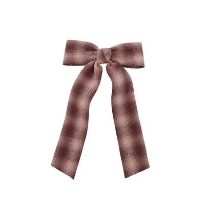 Brown Plaid Fabric Long Hair Barrette/ Bow • $16.99