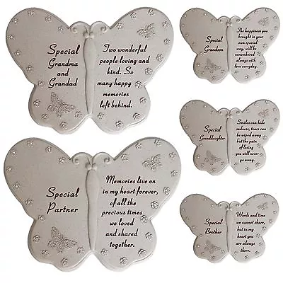 New Remembrance Book Grave Stone Memorial Diamante Butterfly Sentimental Plaques • £10.99