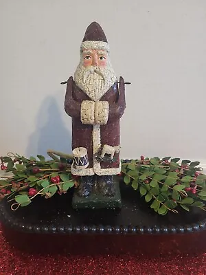 A Vintage Folk Art Primitive Posable Hinged Santa By Midwest With Sheep & Drum • $20.95