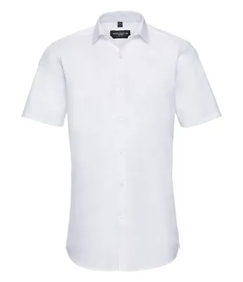 New Mens Russell Collection Ultimate Short Sleeve Stretch Shirt. White 4XL. • £8.99