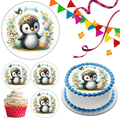 Easter Penguin Egg Cake Topper Party Decoration Edible Gift Celebration Cupcake • £5.49