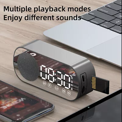 $13.47 • Buy Portable LED Display Digital Alarm Clock Bluetooth FM Speaker Modern Home Decor@
