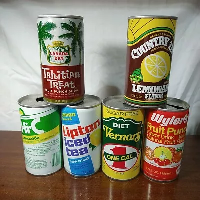 Lot 114 6 Vintage Steel Pull Top Soda Pop Cans 12 Oz Hi-c Lipton Vernors Wylers • $5.01