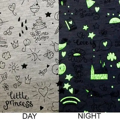 Glow In The Dark Cotton Jersey Stretch Fabric Material - LITTLE PRINCESS GREY • £4.99