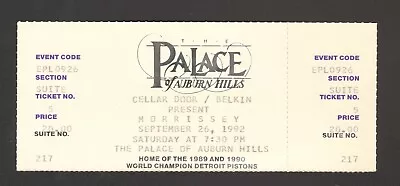 Morrissey Unused Full Concert Ticket 9/26/92 The Palace Auburn Hills Michigan • $14.99