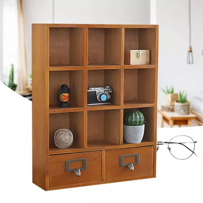 Vintage 9 Cube Wood Shelving Display Rack Organizer Storage Shelf With 2 Drawers • $36