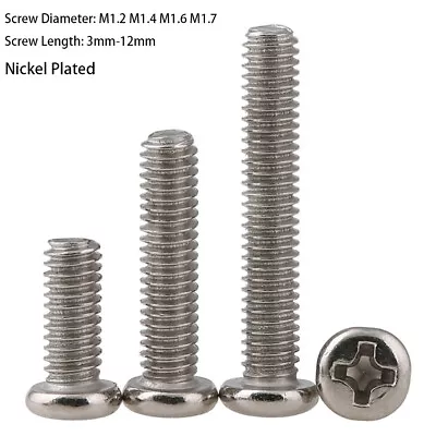 M1.2 M1.4 M1.6 M1.7 Phillips Pan Head Machine Screws Small Bolts Nickel Plated • £1.48