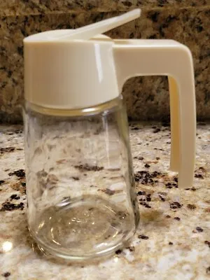 Vintage Clear Glass Plastic Dripless Lid Syrup Creamer Dispenser  • $10.40