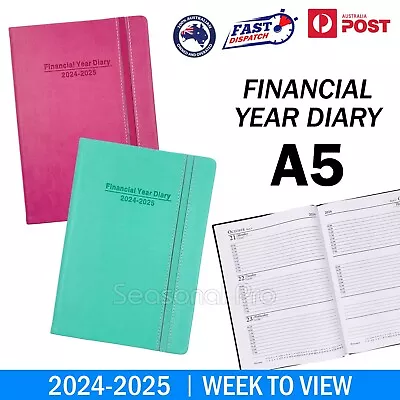 2024 2025 Financial Year Diary Week To View A5 Hard Cover Elastic Planner Office • $14.95