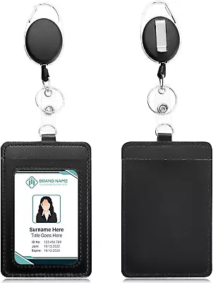 2 Pack Heavy Duty Retractable Badge Holders Vertical Leather ID Badge Holders W • $8.88