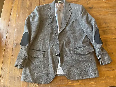 Vintage BRAD WHITNEY Gray Tweed Herringbone Western Blazer  44R FREE SHIPPING! • $46