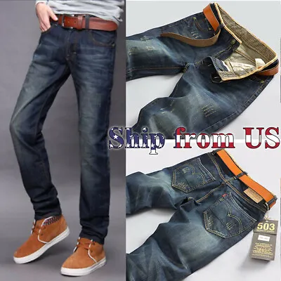 Man's Casual Denim Straight Slim Fit Combat Cargo Jeans Joggers Workout Trousers • $21.99