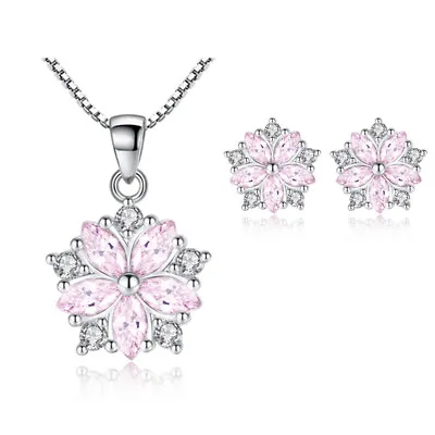 Crystal Pendant Necklace 925 Sterling Silver Stud Earrings Womens Jewellery Gift • £2.97