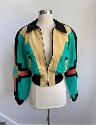 Michael Hoban North Beach Leather 1980s Navajo Colorblock Jacket • $300