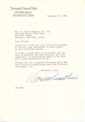 Norman Vincent PEALE / Typed Letter Signed • $90