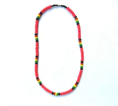 $8.50 • Buy Neon Bright Pink Rasta Reggae Surfer Beach Style Beaded Necklace Barrel Clasp