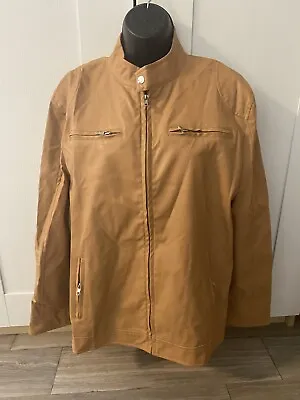 New Carmel Khaki Mustard  Faux Leather Jacket Size Large Light Lightweight • $15