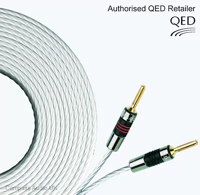 2 X 4m QED Silver MICRO Speaker Cable AIRLOC Forte Banana Plugs Terminated Pair • £76