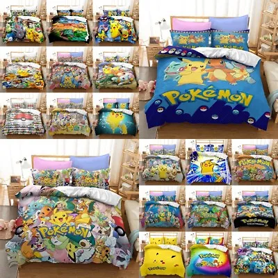 3D Pokemon Pikachu Anime Quilt Duvet Cover Bedding Set Single Double Queen Gifts • $33.47