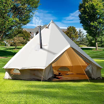5M/16.4FT  Canvas Bell Tent Waterproof Camping  And Glamping Yurt W/ Stove Jack • $435.99