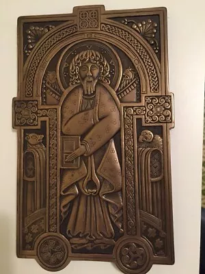 Vintage Book Of Kells Bronze Wall Plaque St Matthew Christian Celtic Art Ireland • $39