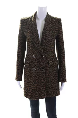 Zara Womens Leopard Print Long Sleeve Double Breasted Pea Coat Brown Size M • $42.69