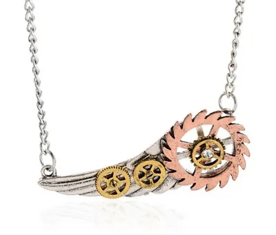 Steampunk Bird Wing Feather Gears Pendant Necklace • $7.75