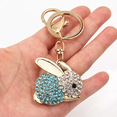 Cute Enamel Crystal Rabbit Bunny Pendant Key Chain Purse Bag Handbag Keyring • $6.99