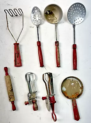 Vintage Red-Handled Toy Kitchen Utensils - Lot Of 8 • $21.99