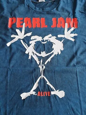 Vintage RARE BLUE Pearl Jam Alive Stickman Shirt Official 1990s Vtg Ten Vedder • $550